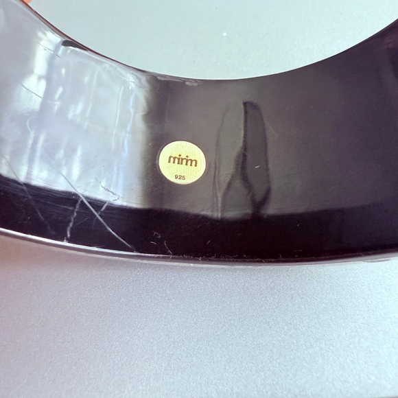 BIG Miriam Salat Mirim 34mm Black Resin Sterling Silver 925 Bangle Cuff Bracelet - Picture 6 of 10